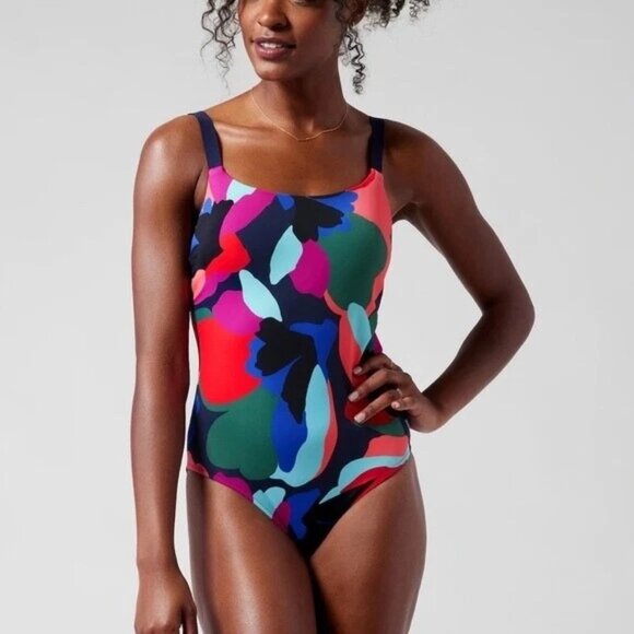 Athleta Hermosa Multicolor One Piece Swimsuit Colorful Bold Shelf Bra Med New - Picture 1 of 4